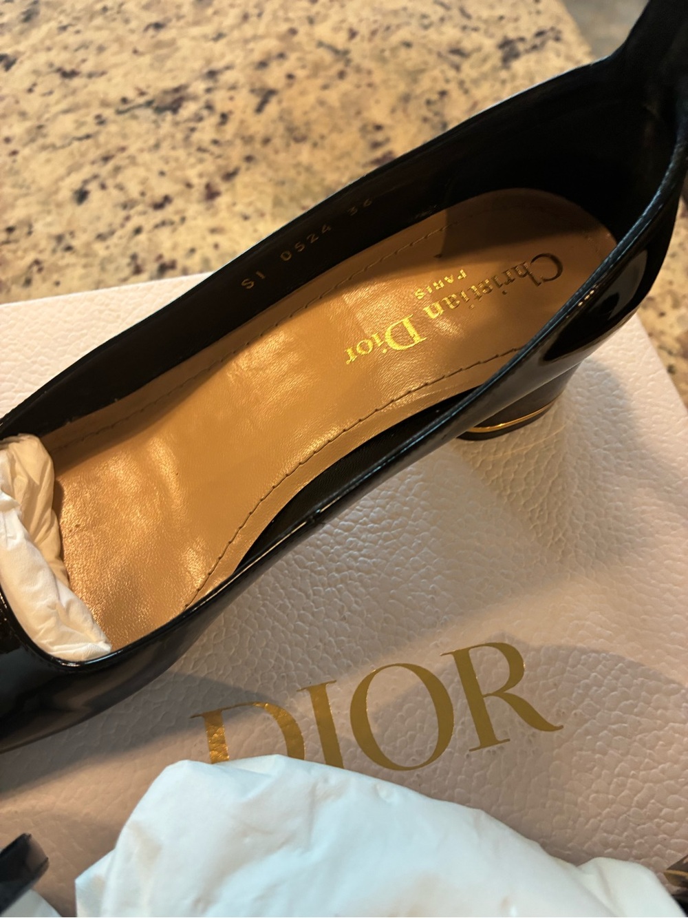 Miss Dior Graff Black Patent Pumps with Gold Miss Dior Plaque - Picture 9 of 11